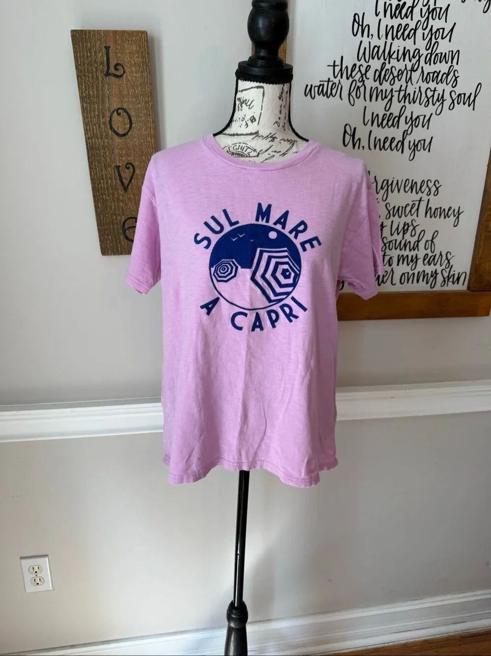 J.Crew Women’s "Sul Mare A Capri" Graphic Tee Short Sleeve T-Shirt Pink Small - Picture 1 of 9